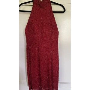 Riazee Boutique by Naeem Khan Vintage Red Beaded Silk XS Petite Dress,1990s